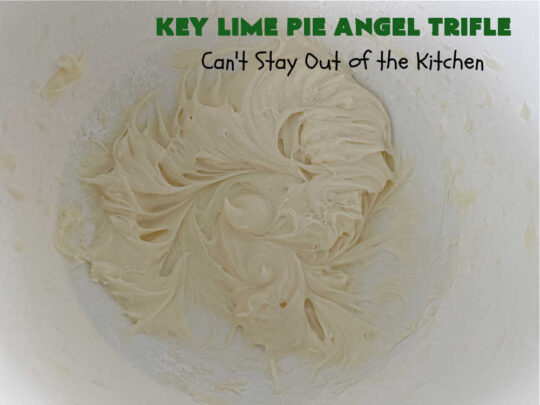 Key Lime Pie Angel Trifle | Can't Stay Out of the Kitchen | If you enjoy #KeyLimePie, you'll love the flavors in this amazing #AngelTrifle. This #dessert is so drool-worthy, you'll be swooning over every bite. #KeyLimePieAngelTrifle is terrific for #holidays like #StPatricksDay, potlucks or any company dinner. #KeyLime #KeyLimeDessert #KeyLimePieAngelDessert