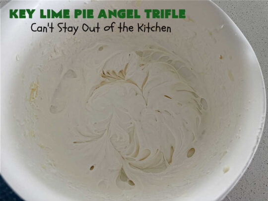 Key Lime Pie Angel Trifle | Can't Stay Out of the Kitchen | If you enjoy #KeyLimePie, you'll love the flavors in this amazing #AngelTrifle. This #dessert is so drool-worthy, you'll be swooning over every bite. #KeyLimePieAngelTrifle is terrific for #holidays like #StPatricksDay, potlucks or any company dinner. #KeyLime #KeyLimeDessert #KeyLimePieAngelDessert