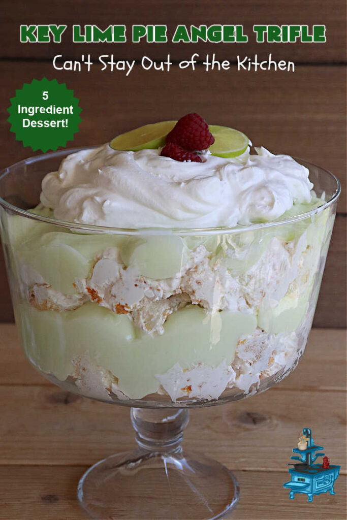 Key Lime Pie Angel Trifle | Can't Stay Out of the Kitchen | If you enjoy #KeyLimePie, you'll love the flavors in this amazing #AngelTrifle. This #dessert is so drool-worthy, you'll be swooning over every bite. #KeyLimePieAngelTrifle is terrific for #holidays like #StPatricksDay, potlucks or any company dinner. #KeyLime #KeyLimeDessert #KeyLimePieAngelDessert