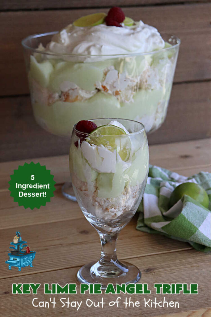 Key Lime Pie Angel Trifle | Can't Stay Out of the Kitchen | If you enjoy #KeyLimePie, you'll love the flavors in this amazing #AngelTrifle. This #dessert is so drool-worthy, you'll be swooning over every bite. #KeyLimePieAngelTrifle is terrific for #holidays like #StPatricksDay, potlucks or any company dinner. #KeyLime #KeyLimeDessert #KeyLimePieAngelDessert