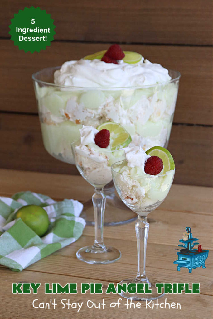 Key Lime Pie Angel Trifle | Can't Stay Out of the Kitchen | If you enjoy #KeyLimePie, you'll love the flavors in this amazing #AngelTrifle. This #dessert is so drool-worthy, you'll be swooning over every bite. #KeyLimePieAngelTrifle is terrific for #holidays like #StPatricksDay, potlucks or any company dinner. #KeyLime #KeyLimeDessert #KeyLimePieAngelDessert