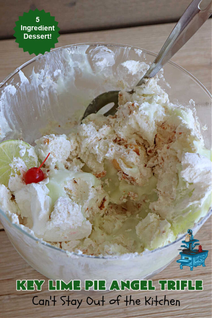 Key Lime Pie Angel Trifle | Can't Stay Out of the Kitchen | If you enjoy #KeyLimePie, you'll love the flavors in this amazing #AngelTrifle. This #dessert is so drool-worthy, you'll be swooning over every bite. #KeyLimePieAngelTrifle is terrific for #holidays like #StPatricksDay, potlucks or any company dinner. #KeyLime #KeyLimeDessert #KeyLimePieAngelDessert