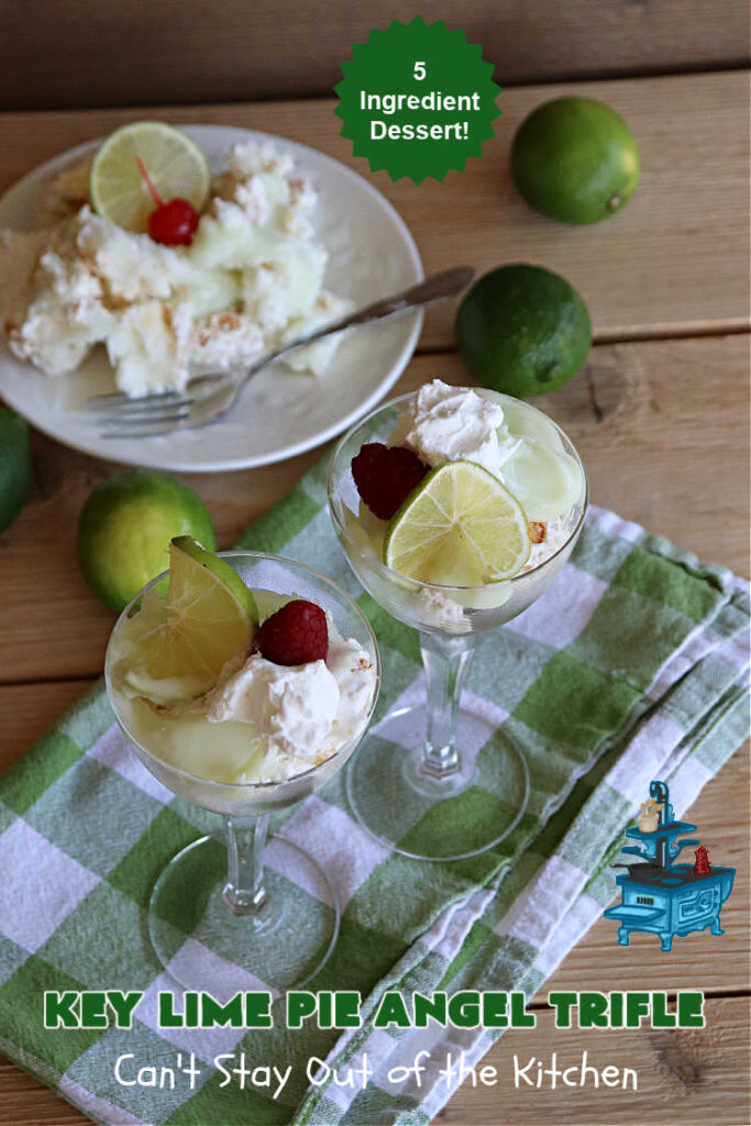 Key Lime Pie Angel Trifle | Can't Stay Out of the Kitchen | If you enjoy #KeyLimePie, you'll love the flavors in this amazing #AngelTrifle. This #dessert is so drool-worthy, you'll be swooning over every bite. #KeyLimePieAngelTrifle is terrific for #holidays like #StPatricksDay, potlucks or any company dinner. #KeyLime #KeyLimeDessert #KeyLimePieAngelDessert