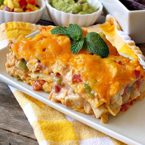 King Ranch Chicken | Can't Stay Out of the Kitchen | this #Texas favorite is easy as well as mouthwatering & delicious. It's terrific for company dinners. Everyone always raves over it when I make it. #Chicken #RoTel #tortillas #TexMex #CheddarCheese #casserole