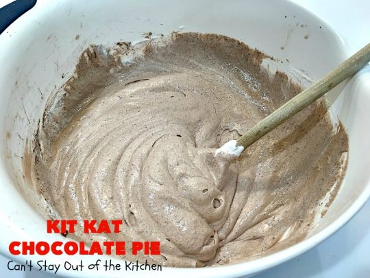 Kit Kat Chocolate Pie | Can't Stay Out of the Kitchen | this easy 5-ingredient #recipe is heavenly. It uses #chocolate pudding, a chocolate crumb crust & #KitKatBars. Every bite will have you drooling. #dessert #ChocolatePie #pie #ChocolateDessert #HolidayDessert #KitKatDessert #KitKatChocolatePie #5IngredientDessert