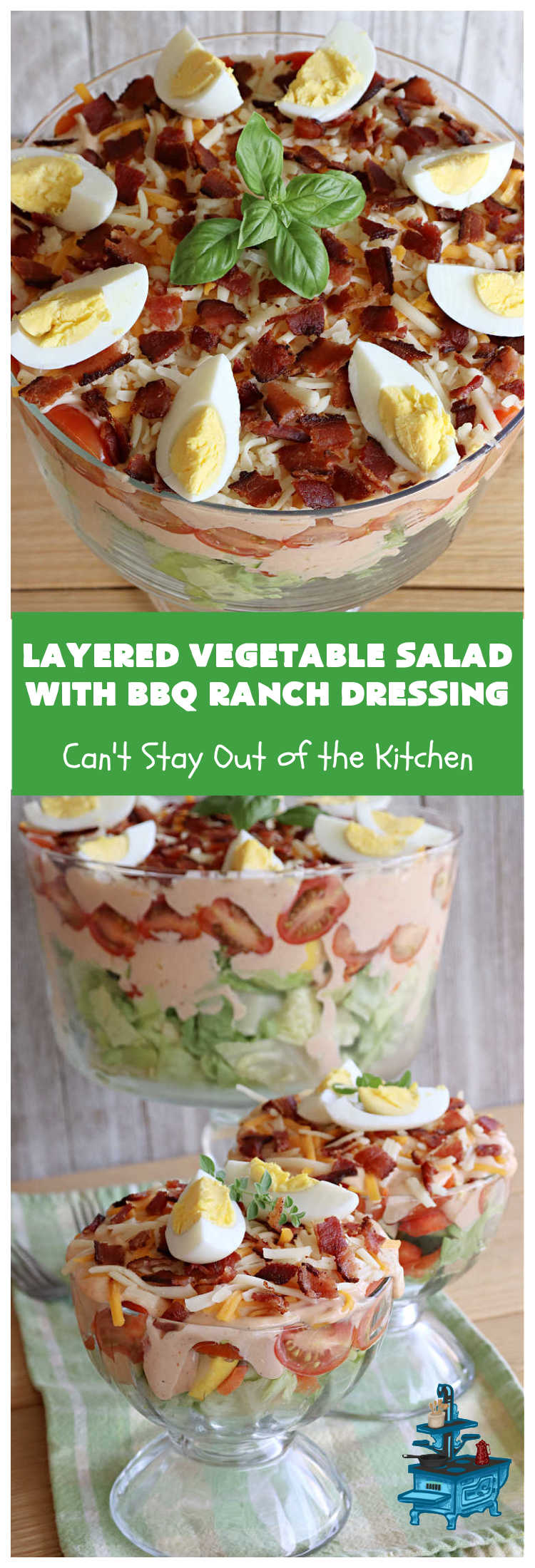 Layered Vegetable Salad with BBQ Ranch Dressing | Can't Stay Out of the Kitchen