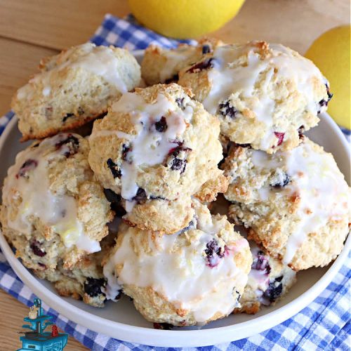 Lemon Blueberry Biscuits | Can't Stay Out of the Kitchen | Prepare to drool over these lovely sweet #biscuits! They're the perfect treat for any weekend, company or #holiday #breakfast or #brunch menu. These delightful #BlueberryBiscuits include fresh #blueberries, #LemonYogurt & #LemonPeel & #LemonJuice in the icing. They're a terrific treat with your morning #coffee. #lemon #HolidayBreakfast #LemonBlueberryBiscuits