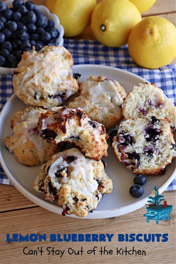 Lemon Blueberry Biscuits | Can't Stay Out of the Kitchen | Prepare to drool over these lovely sweet #biscuits! They're the perfect treat for any weekend, company or #holiday #breakfast or #brunch menu. These delightful #BlueberryBiscuits include fresh #blueberries, #LemonYogurt & #LemonPeel & #LemonJuice in the icing. They're a terrific treat with your morning #coffee. #lemon #HolidayBreakfast #LemonBlueberryBiscuits