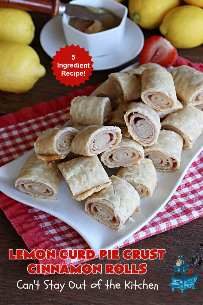 Lemon Curd Pie Crust Cinnamon Rolls | Can't Stay Out of the Kitchen | these delicious #CinnamonRolls use only #5Ingredients including #PieCrust! Lusciously #lemon-flavored, they will certainly whet your appetite for any family #breakfast. These are easy to whip up & scrumptious to the taste buds. Great for a #holiday #breakfast or #brunch. #LemonCurd #cinnamon #PieCrustCinnamonRolls #LemonCurdPieCrustCinnamonRolls