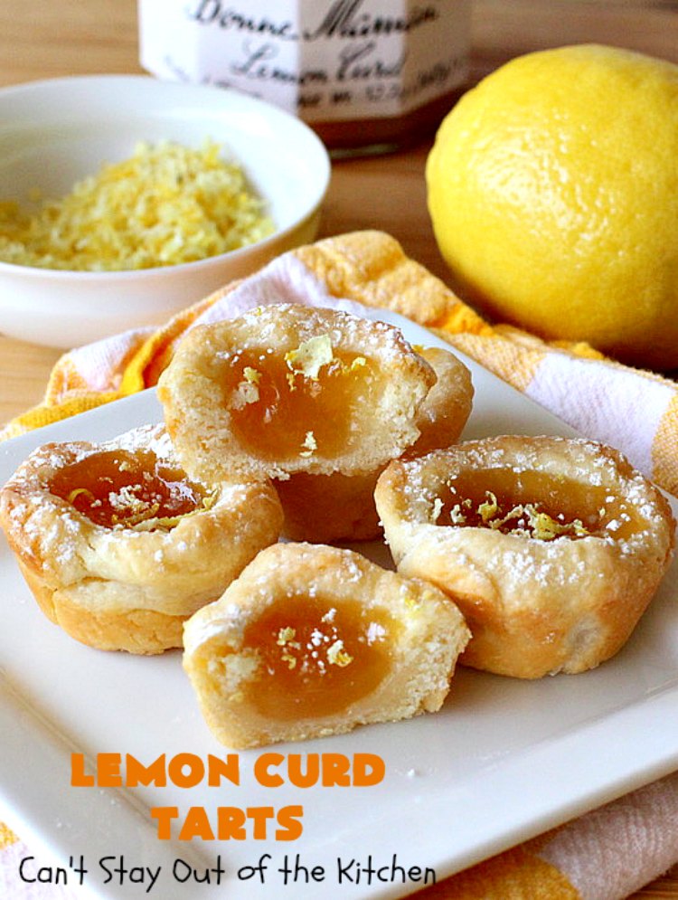 Lemon Curd Tarts | Can't Stay Out of the Kitchen | This awesome 6 ingredient #recipe is perfect for #holiday #baking & #ChristmasCookieExchanges. These festive #cookies are filled with #LemonCurd & are absolutely delightful. Every bite will have you drooling! #lemons #dessert #LemonDessert #LemonCurdTarts