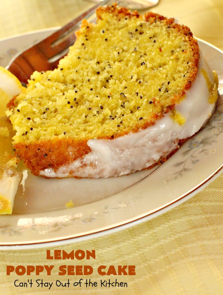 Lemon Poppy Seed Cake | Can't Stay Out of the Kitchen | this delicious #coffeecake starts with a boxed #cakemix. It's easy, lemony & absolutely mouthwatering. We serve it for #breakfast or as a #dessert. #Holiday #Lemon #poppyseeds #LemonCake #HolidayBreakfast #HolidayDessert #EasyLemonCake #LemonDessert #LemonCoffeeCake
