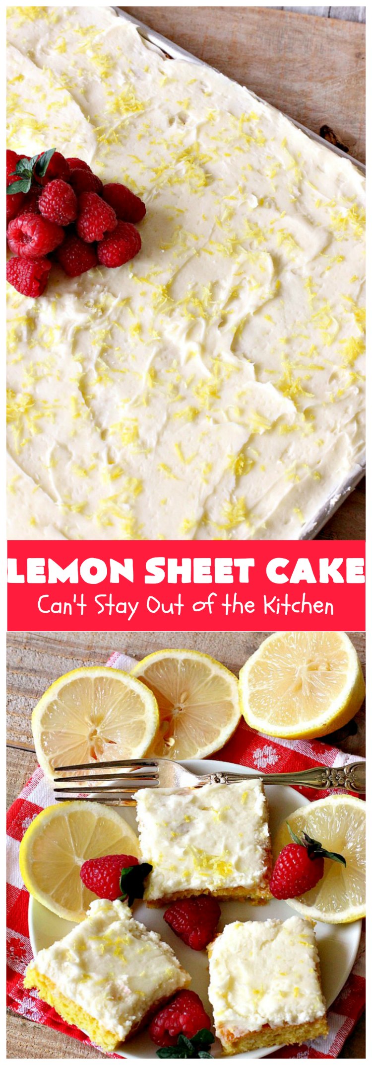 Lemon Sheet Cake |  Can't Stay Out of the Kitchen | this delicious #lemon #cake uses only 8 ingredients for the cake & the icing. It's so easy, yet has a luscious lemony taste to die for! The #CreamCheese icing is wonderful. #dessert #tailgating #LemonDessert #LemonSheetCake #Holiday #HolidayDessert 