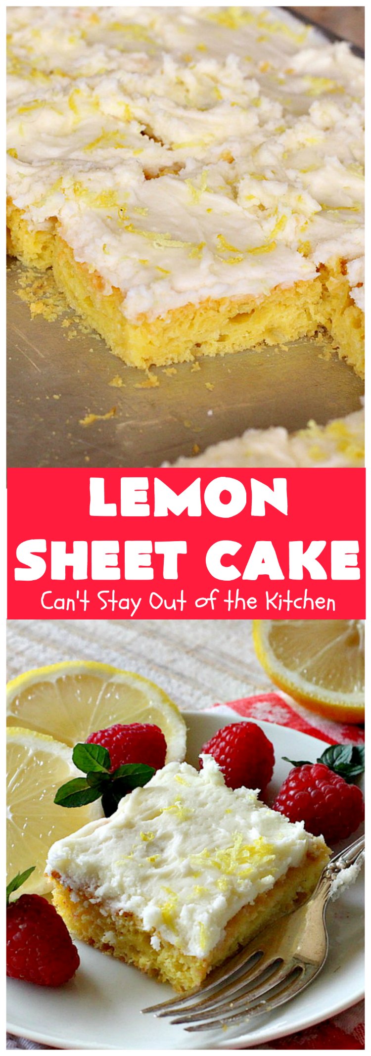 Lemon Sheet Cake | Can't Stay Out of the Kitchen | this delicious #lemon #cake uses only 8 ingredients for the cake & the icing. It's so easy, yet has a luscious lemony taste to die for! The #CreamCheese icing is wonderful. #dessert #tailgating #LemonDessert #LemonSheetCake #Holiday #HolidayDessert