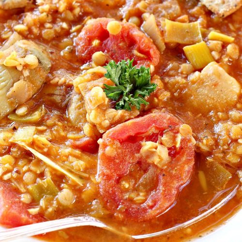 Lentil Artichoke Stew | Can't Stay Out of the Kitchen | This delectable #stew is filled with #lentils #tomatoes & #artichokes. It's wonderful comfort food for #fall or #winter. #vegan #glutenfree #cleaneating