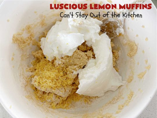 Luscious Lemon Muffins | Can't Stay Out of the Kitchen | these scrumptious #muffins are filled with #lemon flavor by using #LemonJuice & #LemonZest. They're sprinkled with a delicious #cinnamon-sugar topping that makes the #muffins irresistible. Great sweet treat for a weekend, company or #holiday #brunch or #breakfast or #tailgating parties. #HolidayBreakfast #LusciousLemonMuffins #LemonMuffins