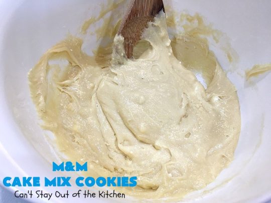 M&M Cake Mix Cookies | Can't Stay Out of the Kitchen | These delectable 5-ingredient #cookies are so quick & easy to make. They're filled with #MMs & start with a #CakeMix. Perfect for #ValentinesDay, #tailgating parties, potlucks or any gathering with friends. #MMDessert #HolidayDessert #ValentinesDayDessert #ChocolateDessert #CakeMixDessert #MMCakeMixCookies #chocolate #dessert