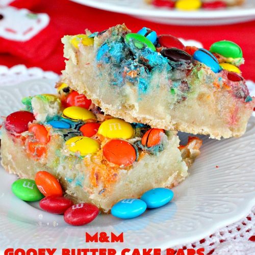 M&M Gooey Butter Cake Bars | Can't Stay Out of the Kitchen | these fabulous #Gooey ButterCake #cookies are rich and heavenly. Every bite will have you drooling. Adding #MMs is so scrumptious. Terrific #dessert for #MemorialDay or other summer #holiday fun. #brownie #chocolate #ChocolateDessert #MMDessert