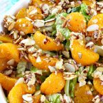 Mandarin Orange Almond Salad | Can't Stay Out of the Kitchen | this delightful #salad uses #MandarinOranges & glazed #almonds. It's festive & easy enough for company or #holiday dinners like #FathersDay. #Oranges #GlutenFree #MandarinOrangeAlmondSalad #MandarinOrangeSalad #Vegan