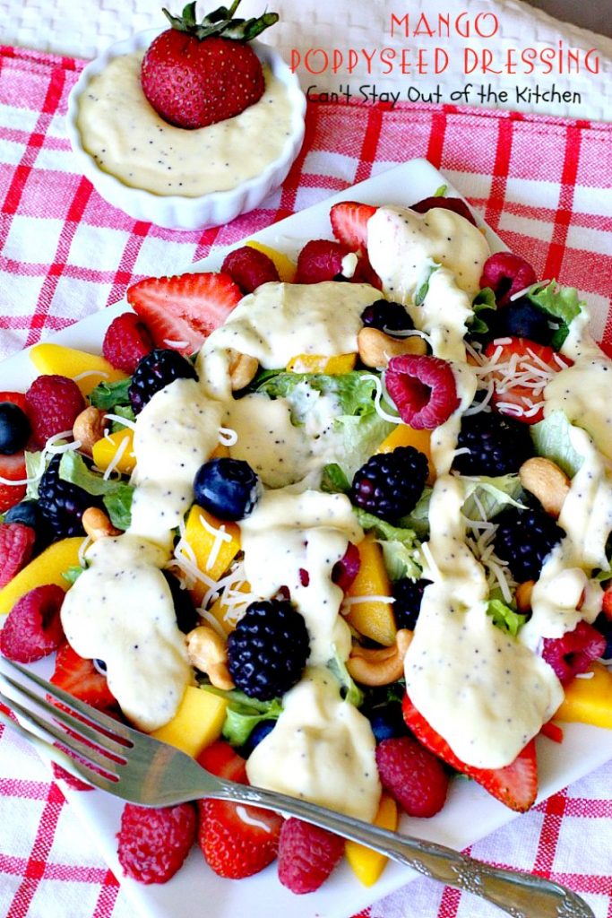 Mango Poppyseed Dressing | Can't Stay Out of the Kitchen | this wonderful #saladdressing is made with healthy #cleaneating ingredients. Delicious over any type of tossed #salad. #Greekyogurt #mangos