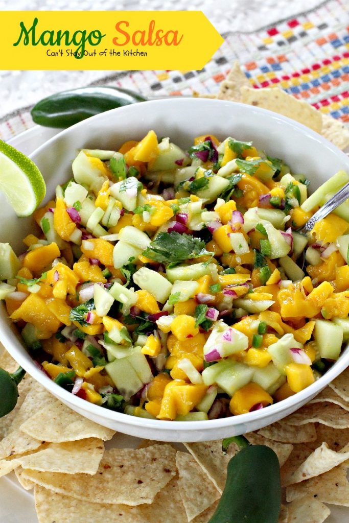 Mango Salsa | Can't Stay Out of the Kitchen | incredible #salsa recipe with just the right amount of heat from #jalapenos. #mangos #glutenfree #vegan