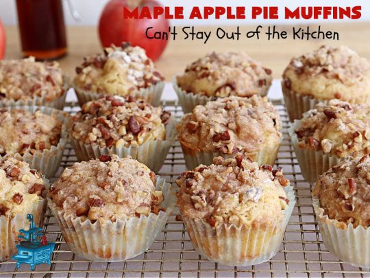 Maple Apple Pie Muffins | Can't Stay Out of the Kitchen | these scrumptious #muffins are heavenly! #MapleSyrup & #MapleExtract make them pop in flavor. Sour cream keeps them moist rather than dry and #pecans add a delicious crunchiness. #Apples make them taste like #ApplePie! Terrific for a weekend, company or #holiday #breakfast #MapleApplePieMuffins