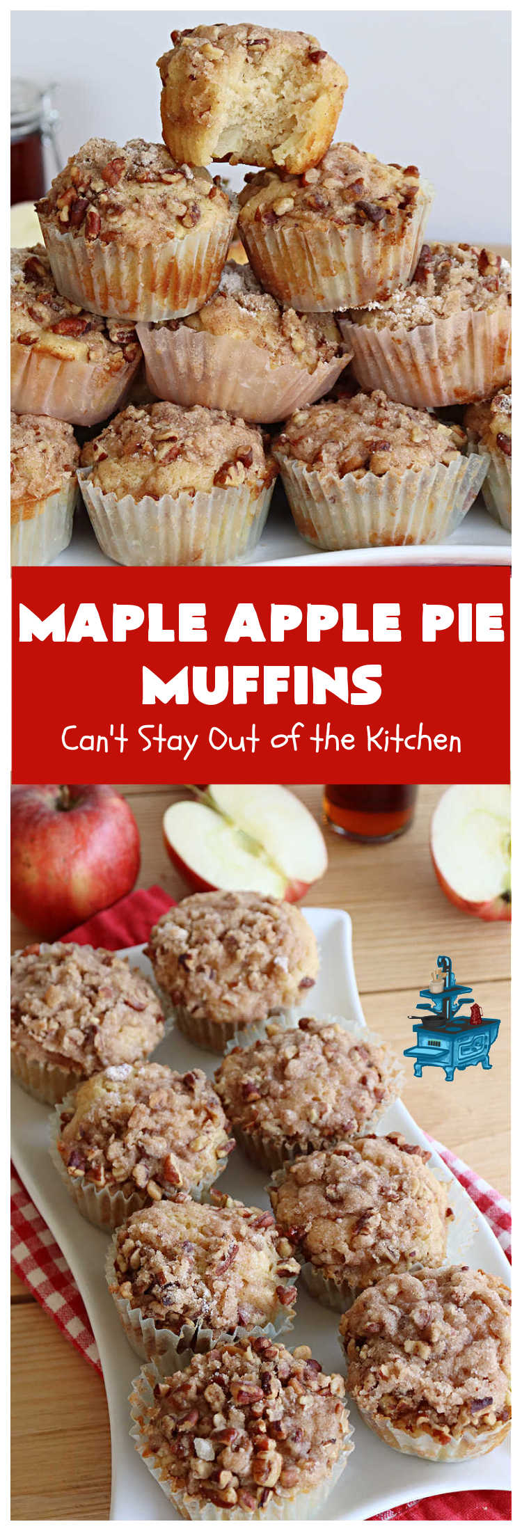 Maple Apple Pie Muffins | Can't Stay Out of the Kitchen | these scrumptious #muffins are heavenly! #MapleSyrup & #MapleExtract make them pop in flavor. Sour cream keeps them moist rather than dry and #pecans add a delicious crunchiness. #Apples make them taste like #ApplePie! Terrific for a weekend, company or #holiday #breakfast #MapleApplePieMuffins