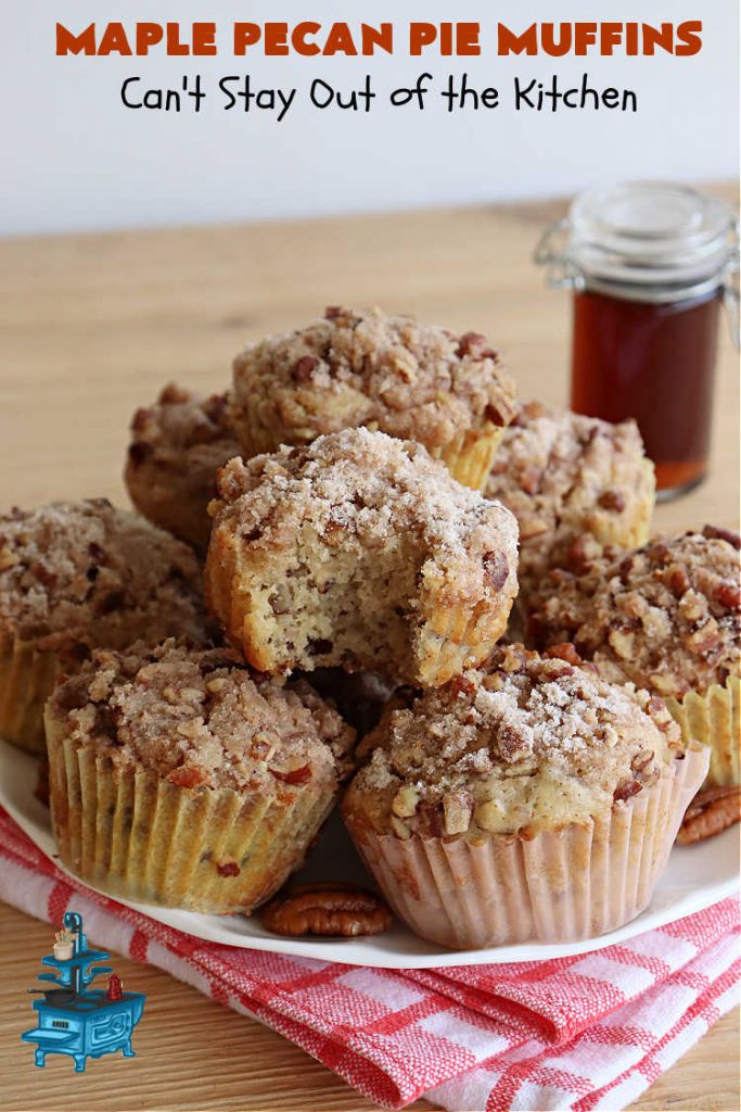 Maple Pecan Pie Muffins | Can't Stay Out of the Kitchen | #Maple flavor just pops in these delicious #PecanPie #muffins. Every bite will have you drooling. If you enjoy sweets with your morning coffee, this is a terrific #recipe to wake up to. Great for a weekend, company or #holiday #breakfast too. #BreakfastMuffins #MaplePecanPieMuffins