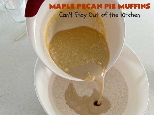 Maple Pecan Pie Muffins | Can't Stay Out of the Kitchen | #Maple flavor just pops in these delicious #PecanPie #muffins. Every bite will have you drooling. If you enjoy sweets with your morning coffee, this is a terrific #recipe to wake up to. Great for a weekend, company or #holiday #breakfast too. #BreakfastMuffins #MaplePecanPieMuffins