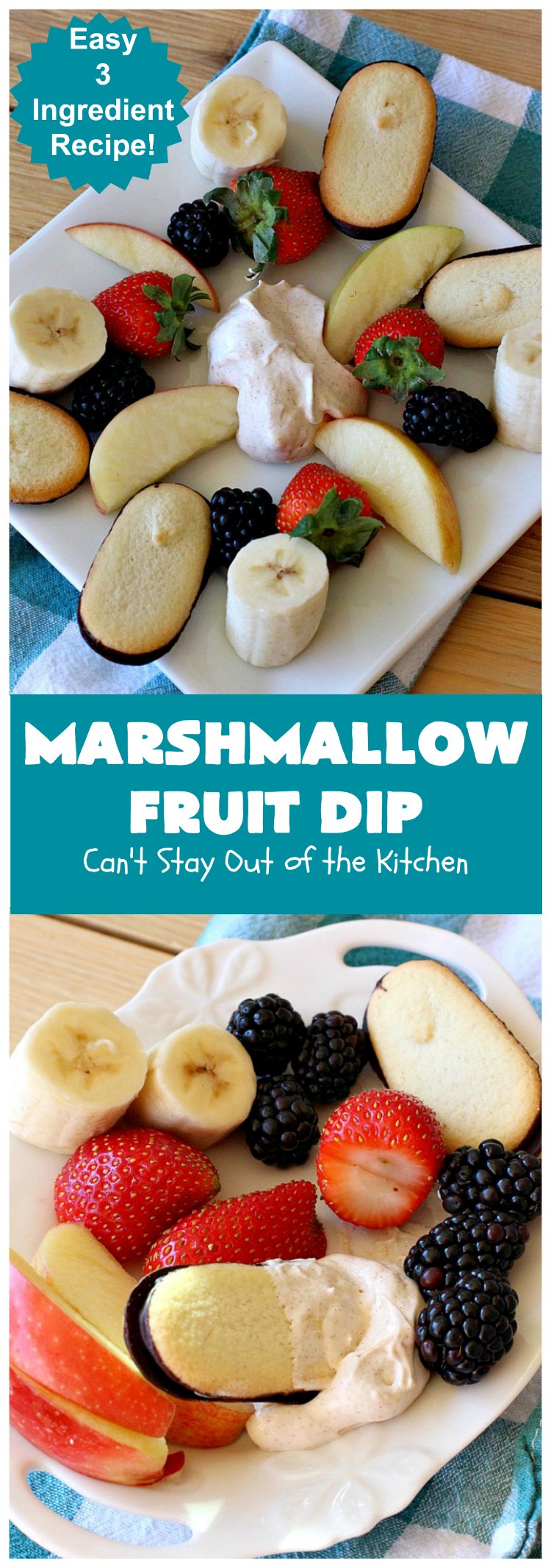 Marshmallow Fruit Dip | Can't Stay Out of the Kitchen | this luscious 3-ingredient #recipe can be whipped up in less than 5 minutes! It's terrific with fresh #fruit, graham crackers or cookies. Wonderful for potlucks or #tailgating parties where you can serve it as an #appetizer or as a #dessert. #GlutenFree #GlutenFreeAppetizer #GlutenFreeDessert #MarshmallowFruitDip