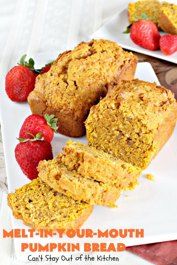 Melt-In-Your-Mouth Pumpkin Bread | Can't Stay Out of the Kitchen | this spectacular #pumpkin #bread will have you drooling! The recipe includes instant #coconut pudding for amazing flavor. Great for #fall #baking.