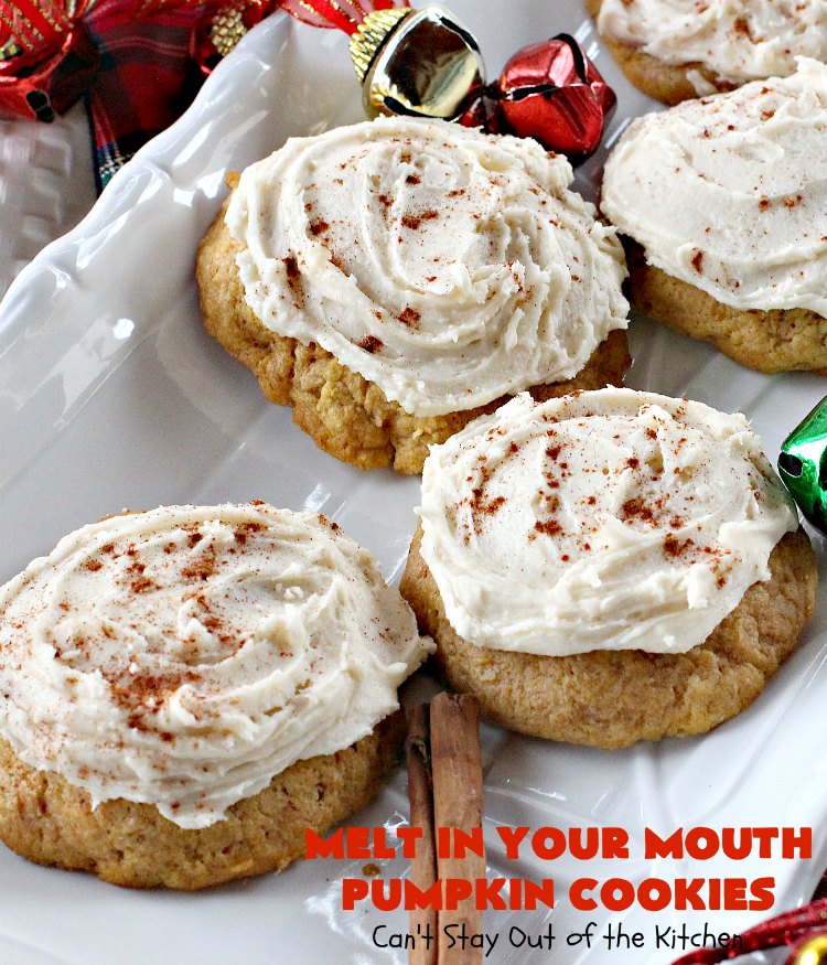 Melt in Your Mouth Pumpkin Cookies | Can't Stay Out of the Kitchen | these are the most awesome #pumpkin #cookies ever! The brown sugar buttercream frosting is amazing. These are terrific for #Christmas baking & parties. #dessert