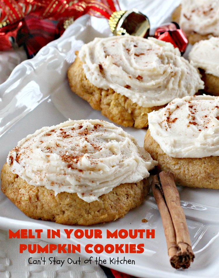 Melt in Your Mouth Pumpkin Cookies | Can't Stay Out of the Kitchen | these are the most awesome #pumpkin #cookies ever! The brown sugar buttercream frosting is amazing. These are terrific for #Christmas baking & parties. #dessert