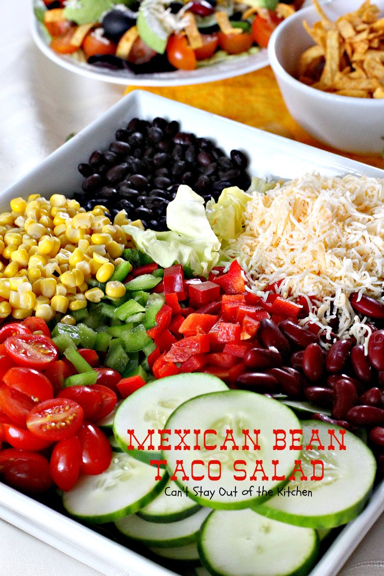 Mexican Bean Taco Salad | Can't Stay Out of the Kitchen | fabulous #TexMex #salad is perfect for Cinco de Mayo or other summer holiday fun. #glutenfree