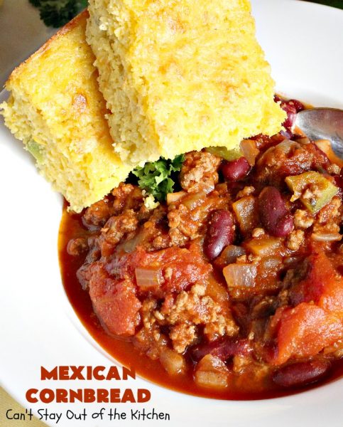 Mexican Cornbread | Can't Stay Out of the Kitchen | this souffle style #cornbread is absolutely mouthwatering. It uses either diced #Jalapenos or #GreenChilies plus #CheddarCheese. Terrific comfort food with chili or soup. #TexMex #Mexican #MexicanCornbread #GlutenFree #GlutenFreeCornbread