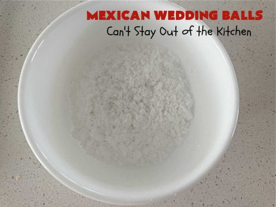 Mexican Wedding Balls | Can't Stay Out of the Kitchen | this vintage #recipe is perfect for #Christmas #baking & the #holidays. Rolling the #cookies in #PowderedSugar twice gives that extra bit of sweetness that's just wonderful. Great for #tailgating & office parties, too. #dessert #pecans #ChristmasDessert #PecanButterballs #SwedishTeaCakes #RussianTeaCakes #MexicanWeddingBalls