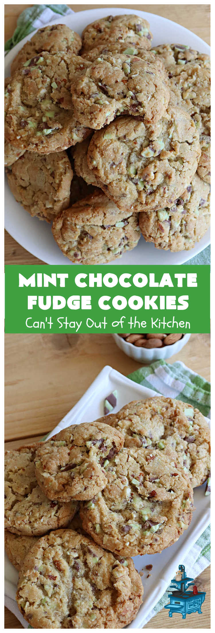 Mint Chocolate Fudge Cookies | Can't Stay Out of the Kitchen | these fantastic #cookies are nothing short of sensational. They have become one of my most requested #cookie #recipes. They have the perfect blend of flavors with #mint, #chocolate, #fudge & #almonds. Every bite will have you swooning. They're so good it's hard to stop at just one! #tailgating #holiday #HolidayBaking #ChocolateDessert #ChocolateChipCookie #dessert #MintChocolateFudgeCookies #ChristmasCookieExchange