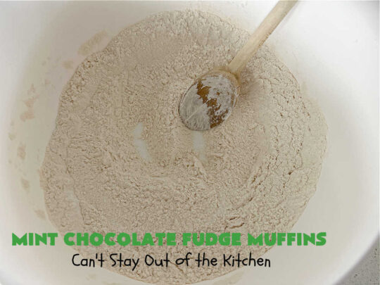 Mint Chocolate Fudge Muffins | Can't Stay Out of the Kitchen | these outrageous #muffins include #MintChocolateFudgeBakingChunks for spectacular flavor. Enjoy the heavenly taste of #mint, chocolate & #fudge in these amazing #BreakfastMuffins. They taste like #AndesMints in each bite! Great #breakfast #entree for a weekend, company or #holiday #brunch. #baking #StPatricksDay #HolidayBaking #HolidayBreakfast #MintChocolateFudgeMuffins