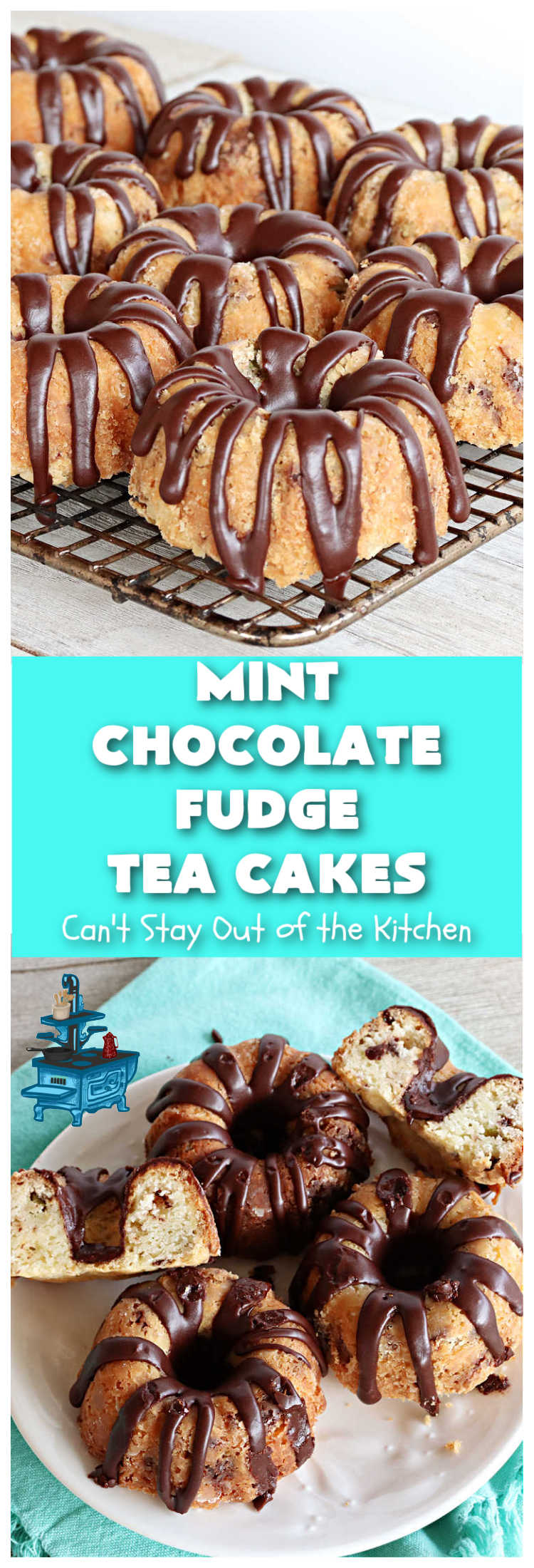 Mint Chocolate Fudge Tea Cakes | Can't Stay Out of the Kitchen | these breathtaking #TeaCakes include lots of #chocolate with just a hint of #mint. This dynamic duo of flavors is absolutely irresistible. This #dessert is so mouthwatering & irresistible you'll put it on your menu frequently. Great for #holidays, special occasions and potlucks. #cake #ChocolateDessert #HolidayDessert #Bundt #MintChocolateFudgeTeaCakes