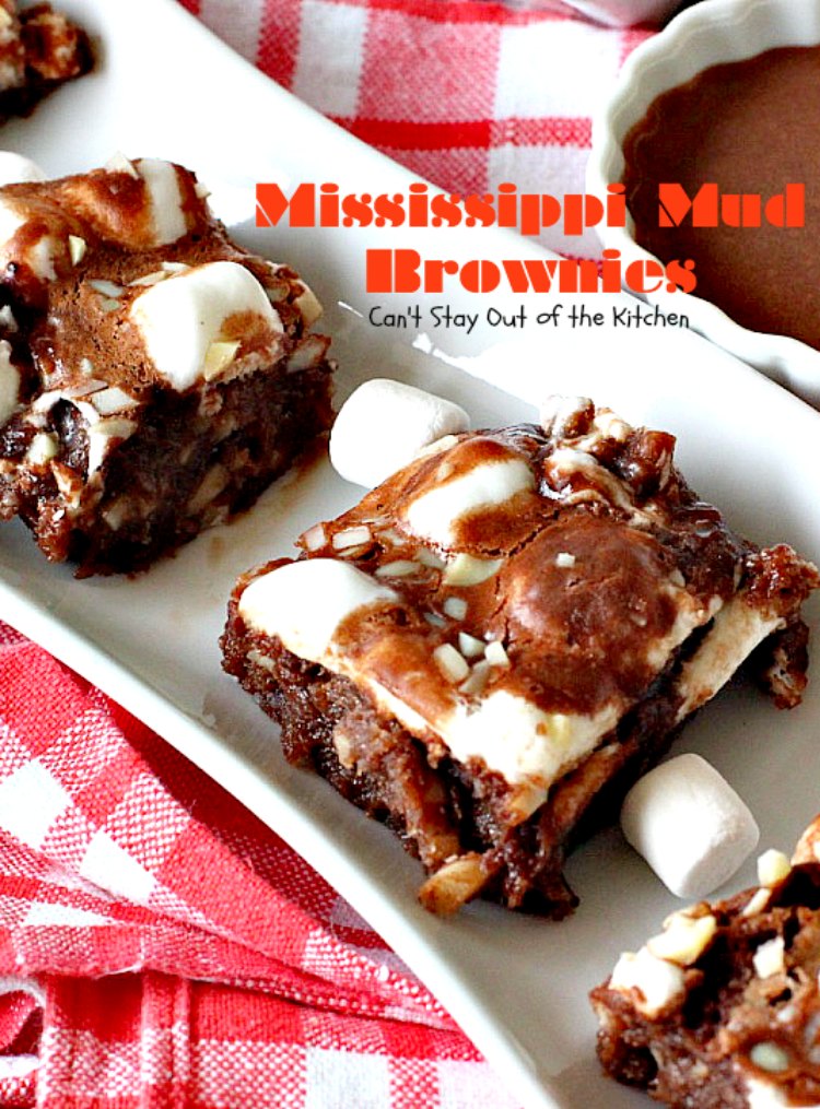 Mississippi Mud Brownies | Can't Stay Out of the Kitchen | these #brownies are divine! #chocolate #almonds & #marshmallows make this #dessert absolutely marvelous.