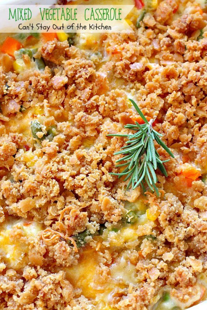 Mixed Vegetable Casserole | Can't Stay Out of the Kitchen | this is a scrumptious & versatile #casserole that's a great side dish for #holiday menus. This one uses a #RitzCrackers crumb topping. #vegetables