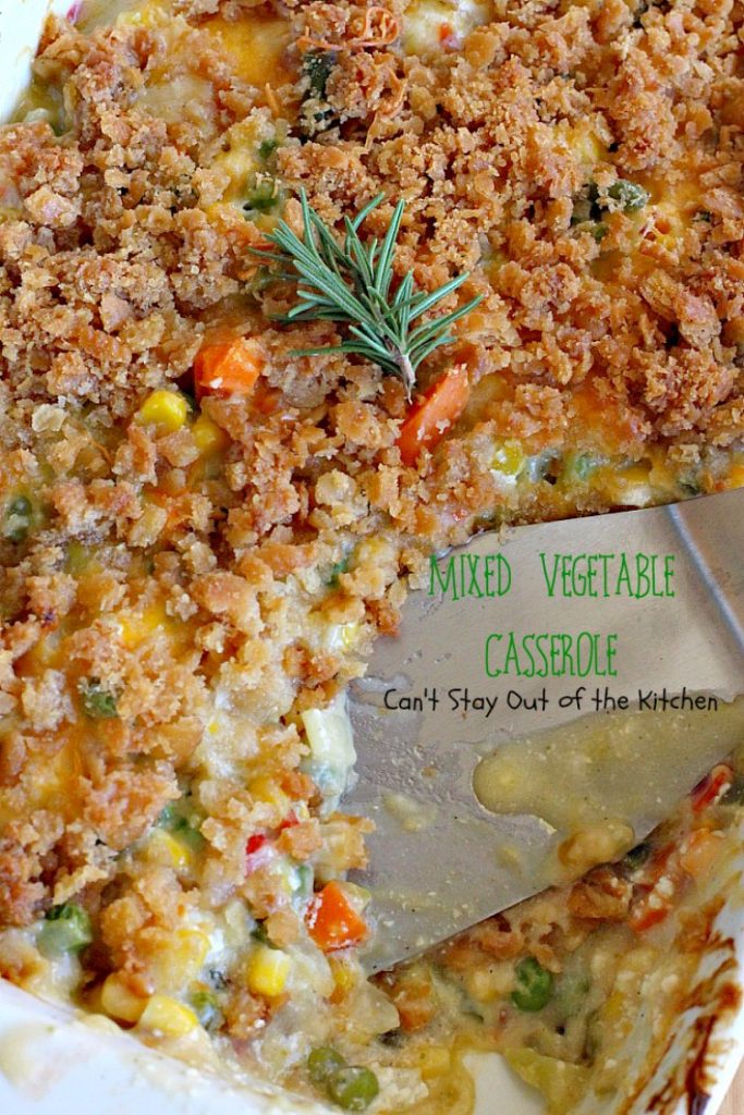 Mixed Vegetable Casserole | Can't Stay Out of the Kitchen | this is a scrumptious & versatile #casserole that's a great side dish for #holiday menus. This one uses a #RitzCrackers crumb topping. #vegetables