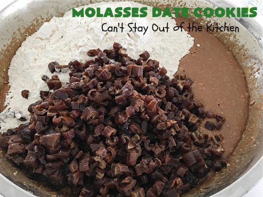 Molasses Date Cookies | Can't Stay Out of the Kitchen | This vintage #recipe is terrific for #holiday #baking. The #cookies are filled with #molasses & #dates and are unbelievably scrumptious. #ChristmasCookies #ChristmasCookieExchange #dessert #HolidayDessert #MolassesDateCookies