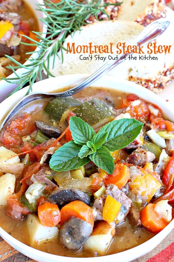 Montreal Steak Stew | Can't Stay Out of the Kitchen | delicious #beefstew using leftover #steak! This one is quick & easy since it's made in the #crockpot. #glutenfree #soup