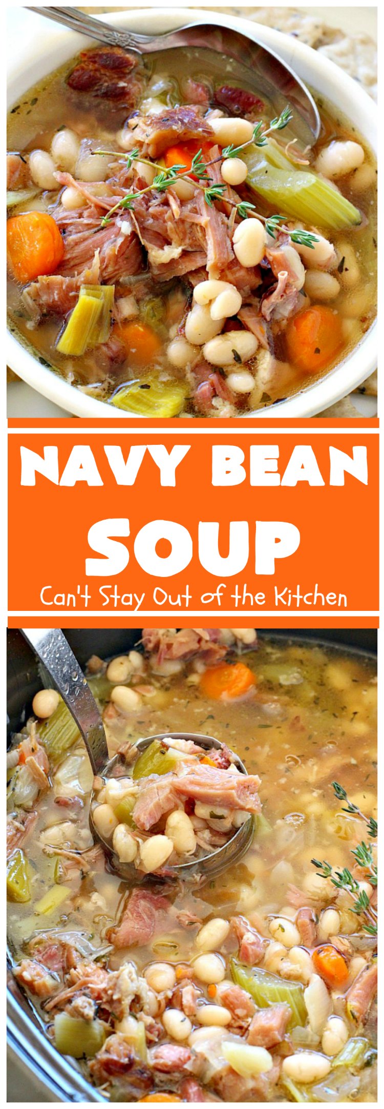 Navy Bean Soup | Can't Stay Out of the Kitchen | this easy #crockpot recipe is a terrific way to use up leftover #ham from the #holidays. Navy Bean #Soup is scrumptious comfort food that's totally filling & satisfying. #navybeans #glutenfree