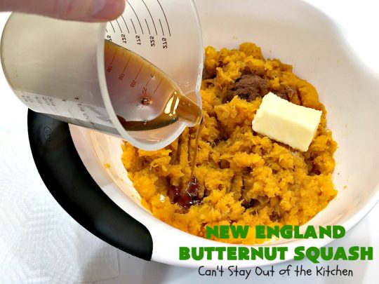 New England Butternut Squash | Can't Stay Out of the Kitchen | this delightful 5-ingredient #recipe is perfect for company, #holiday or family dinners. It's seasoned with #cinnamon & #MapleSyrup & so delicious. #veggie #GlutenFree #NewEngland #NewEnglandButternutSquash #squash #ButternutSquash