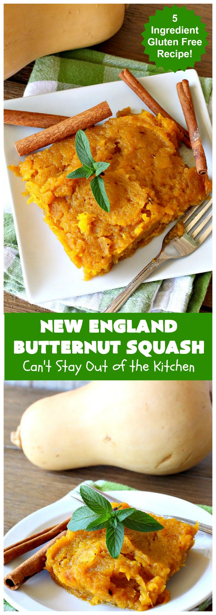 New England Butternut Squash | Can't Stay Out of the Kitchen | this delightful 5-ingredient #recipe is perfect for company, #holiday or family dinners. It's seasoned with #cinnamon & #MapleSyrup & so delicious. #veggie #GlutenFree #NewEngland #NewEnglandButternutSquash #squash #ButternutSquash