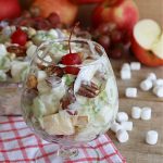 Nutty Apple Salad | Can't Stay Out of the Kitchen | this light, refreshing #FruitSalad includes #apples, red & green #grapes, #marshmallows & #celery in a tasty #SaladDressing with #MixedNuts sprinkled on top. It's a great #fruit #salad to bring to #BackyardBarbecues, potlucks or #grilling out with friends during hot, #summer days. #GlutenFree #NuttyAppleSalad