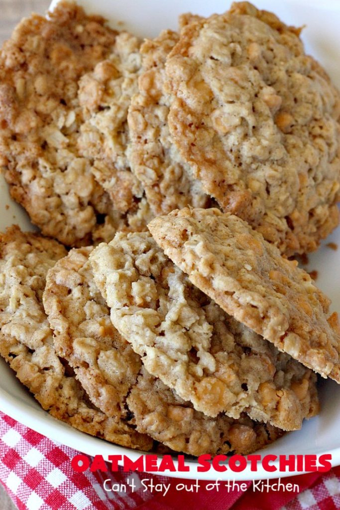 Oatmeal Scotchies | Can't Stay Out of the Kitchen | this vintage #recipe is still the best comfort food if you enjoy #OatmealCookies. These include #ButterscotchChips & #cinnamon. Delightful for #tailgating parties, school lunches, potlucks & backyard BBQs. #Oatmeal #cookies #dessert #OatmealScotchies #ButterscotchDessert