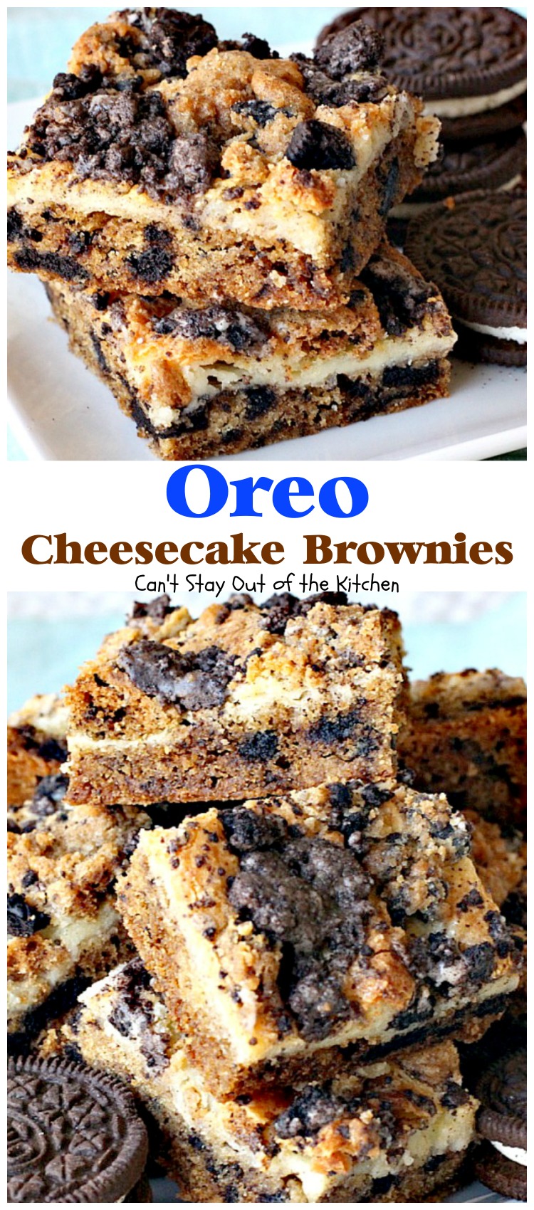 Oreo Cheesecake Brownies | Can't Stay Out of the Kitchen | these #brownies are divine! They have a scrumptious #cheesecake layer along with #Oreo #cookie dough. Amazing. #chocolate #dessert