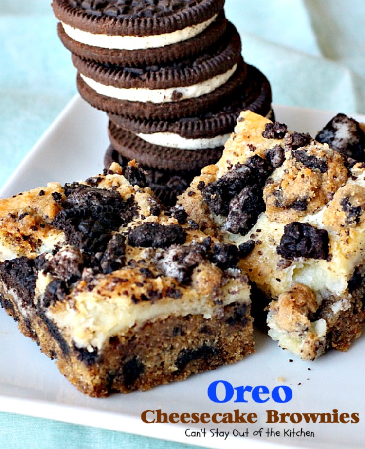 Oreo Cheesecake Brownies | Can't Stay Out of the Kitchen | these #brownies are divine! They have a scrumptious #cheesecake layer along with #Oreo #cookie dough. Amazing. #chocolate #dessert